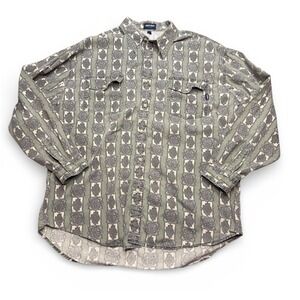 Vintage Guess Jeans Mens XL Long Sleeve Button Up Shirt Green Medallion Y2K